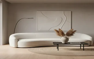 The Sculptural Statement: Curved Bouclé Sofa for Modern Living Room Designs