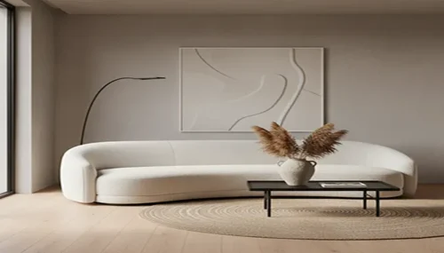 The Sculptural Statement: Curved Bouclé Sofa for Modern Living Room Designs